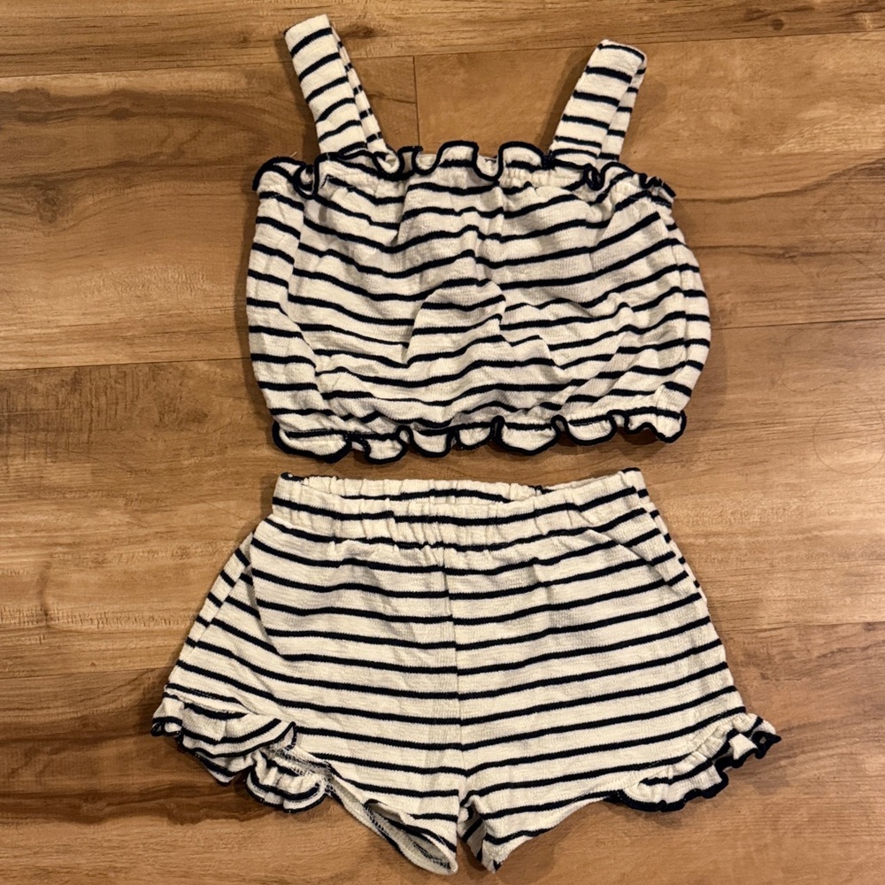 Old Navy Navy and White Striped Ruffle Set